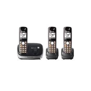 Panasonic KX-TG6513B DECT 6.0 PLUS Expandable Cordless Phone System, Black, 3 Handsets