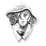 Sterling Silver Antiqued Lady in Hat Pin