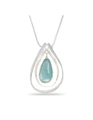 Ancient Roman Glass Necklace with Teardrop Pendant Aqua Sea Blue Color Solid