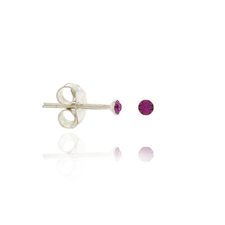 Sterling Silver Purple Rhinestone 2mm Small Mini Junior Kid Stud Earrings