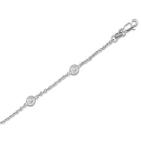 Cubic Zirconia (CZ) Anklet 10 Inches in 14K White Gold