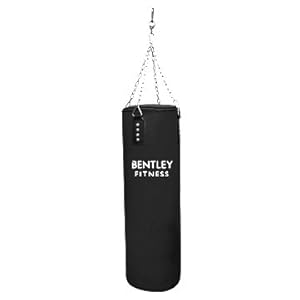 Saco de boxeo con relleno pesado y cadena para colgar 105 x 33 cm - negro