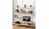 from MHZ DISTRIBUTORS BEECH WALL DOUBLE SHELVED TV STAND W/SILVER COL LEGS/FRAME