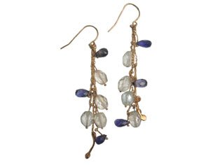 14k Gold And Iolite and Aquamarine Earrings