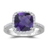 0.22 Cts Diamond and 0.39 Cts Amethyst Ring in 14K White Gold