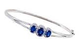 14K White Gold Created Sapphire and Diamond Bracelet