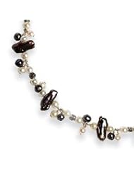 Sterling Silver Peacock/White Freshwater Cultured Pearl Necklace - QH1875-16"