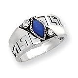 Sterling Silver Dark Blue Cats Eye Diamond Shape & Crystal Ring