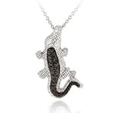 Sterling Silver Black Diamond Accent Alligator Pendant