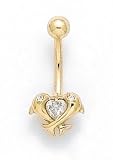 14K BELLY RING 2 DOLPHINS W/CZ - ES-1264