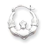 14k White Gold Polished Claddagh Hoop Earrings