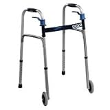 Drive Medical junior deluxe trigger release folding walker with 5 inch wheels, blue cross brace - 4 ea