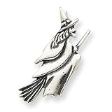 Sterling Silver Antiqued Witch on Broom Pin