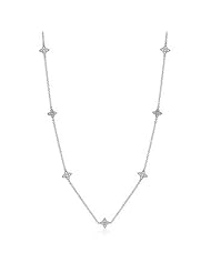 Alexander James White Gold Rhodium Bonded Fashion Stud Necklace with Prong Set Round Cut Cubic Zirconia in Silvertone