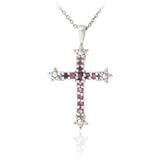 Sterling Silver Genuine Ruby & Diamond Cross Pendant