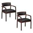 Basyx Products - Guest Chair, 22-1/2"x22"x31", Bourbon Cherry/Black Leather - Sold as 1 EA - VL850 Series guest chair features a hardwood frame, slightly arched wood arms, a padded leather seat and slim black leather back for elegant comfort. Ideal for reception areas. Seat and back are made of padded plywood. Seat measures 20" wide x 17" deep x 18-1/2" high from the floor. Back size is 20" wide x 13" high from the seat. Distance between arms is 20". Guest chair is part of the Basyx VL850 Recept