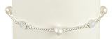 Rainbow Moonstone Cabochons with White Pearl on Sterling Silver Chain Bracelet 7.5