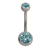Double Jeweled belly button ring GlitZ JewelZ ? - Aqumarine CZ - bar length size 1/2' (12mm) - available in other colors/sizes. Choose from the menu below