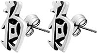Chinese Dog Character Silver Tone Pewter Stud Earrings
