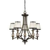 Quoizel SP5005DE Sutton Place 27-Inch One Tier Chandelier With 5 Uplights with Organza Hardback Shade, Designer Bronze Finish