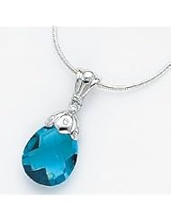 Sterling Silver Blue CZ Pendant on 18" Chain Necklace QG1029-18"