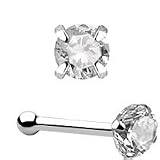 14KT White Gold Nose Bone Ring 2.5mm CZ 20G FREE Nose Ring Backing
