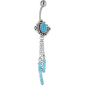 Vintage Southwest TURQUOISE DIAMOND Dangle Belly Ring