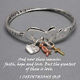 Silver Bible Verse Corinthians, Faith, Hope & Love Bracelet with Charms