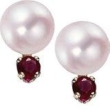 14k 8-8.5mm Freshwater Pearl and Ruby Earring