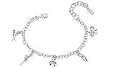 Sterling Silver Diamond Ballerina Multi Charms Girls Bracelet (5 1/2