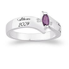 Personalized Silver Marquise Bstone Diamond School Class Ring