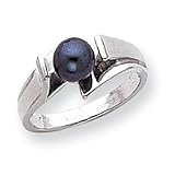 14k White Gold 6mm Black Pearl ring - Size 6