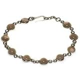Antique Jewelry Link Bracelet Sterling Silver and Rose Quartz Gemstone 6.75"