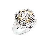 925 Silver & Diamond Ring with 14k Gold Accents (0.16ctw) Sizes 6-8