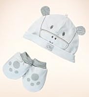 Petit Bebe Pure Cotton Embroidered Giraffe Hat & Mittens Set