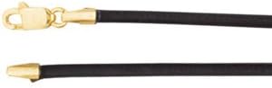 20" 14K Yellow Gold Black Leather Cord 2mm Necklace