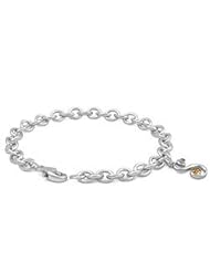 6 3/4 In Silver & 14K Gold Diamond Initial S Charm Bracelet For Girls