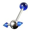 Stainless Steel with UV Blue T Spike Barbell Sold as a Pair
