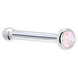 Solid 14KT White Gold 2mm Light Pink Synthetic Opal Nose Bone - 18 Gauge