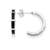 Black Onyx Inlay Half Hoop Earrings Set in Fine 925 Silver