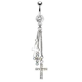 Belly Button Ring Dangle Cross Navel Ring