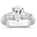 0.20 Cts Diamond & 1.52 Cts White Sapphire Three Stone Ring in 14K White Gold