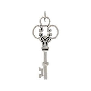 Antique Style Victorian Key Pendant with Scrolls in Sterling Silver #8011