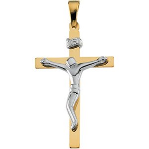 Genuine IceCarats Designer Jewelry Gift 14K Yellow/White Gold Two Tone Crucifix Pendant. 28.50X19.00 Mm Two Tone Crucifix Pendant In 14K Yellow/White Gold