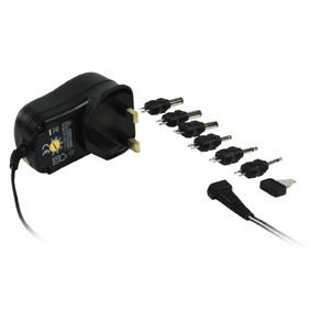 Ex-Pro® Worldwide Variable Voltage replacement AC DC Plug in Power supply - Regulated - 3v to 12v -DC 600mA max current. 6 Popular DC type plus (2 Jack type plugs) 3 / 4.5 / 5 / 6 / 7.5 / 9 / 12V selectable.