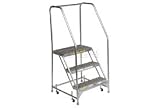 3 Step Aluminum Rolling Ladder, 24W Grip Step, 30 Handrails