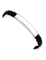 Sterling Silver Black Braided Leather Bracelet QG1086-7"