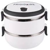 Bento Lunch Box - Lunch Containers - 2 Tier Tiffin Round Vacuum Seal Lid - Stainless Steel Interior - Stacking Lunch Box - For Hot and Cold Food - Leak Proof - Individual Locking Clips (White)