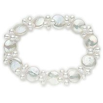 White Coin Pearl with Rice Pearl Stretch Bracelet