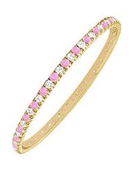 Pink Sapphire and Diamond Eternity Bangle 14K Yellow Gold - 3.00 CT TGW